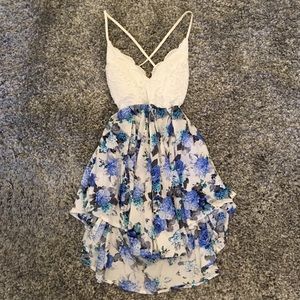 Floral Hi-Lo Dress (Blue/White)